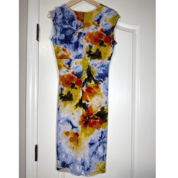 Calvin Klein‎ Tropical 90s Sheath Dress Y2K Floral Career Casual Sundress M - Picture 2 of 10
